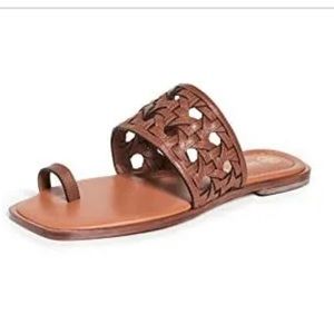 Tory Burch Basketweave Leather Slide- Burnt Cuoio/ Tan